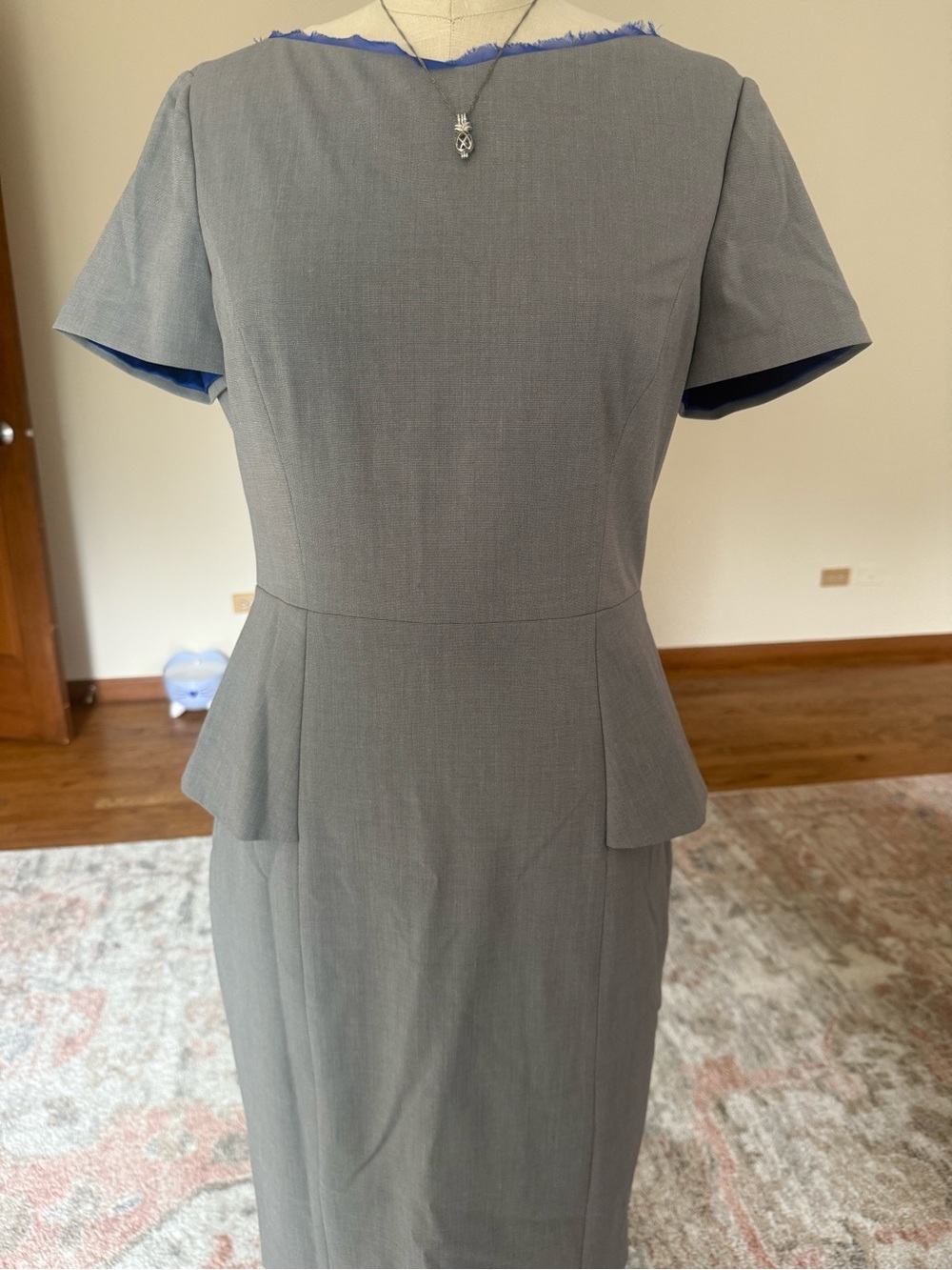 Classic Grey Peplum Sheath Dress - Women's Professional Dress